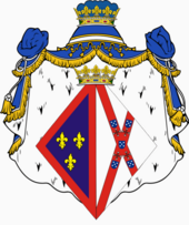 Contemporary arms of Princess Diana of Cadaval, Duchess of Cadaval & Anjou. Coat of Arms of D. Diana Alvares Pereira de Mello, 8th Duchess do Cadaval and Duchess of Anjou.png