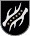 A coat of arms depicting six yellow stars in a diagonal line running from the bottom left to the top right all on a black background