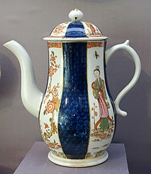 Coffeepot, with panels in Kakiemon taste, c. 1768-1770 Coffeepot, panels in Kakiemon taste, England, Lowestoft, c. 1768-1770, soft-paste porcelain - California Palace of the Legion of Honor - DSC07686.JPG