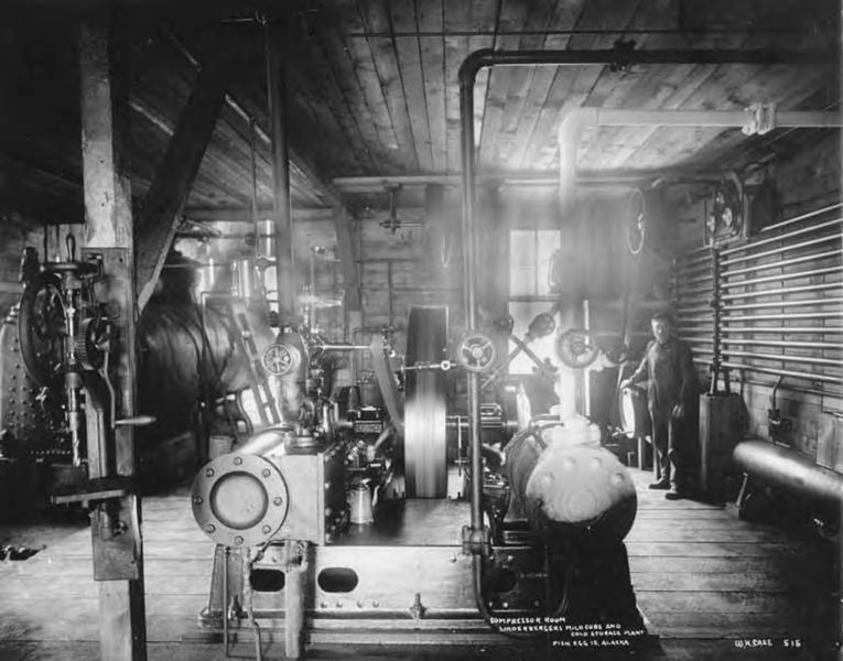 File:Compressor room at Linderberger's mild cure and cold storage plant, Fish Egg Island, Alaska, between 1903 and 1913 (AL+CA 3353).jpg