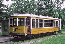 Former Connecticut Company Torrington Division streetcar, seen at the Connecticut Trolley Museum Connecticut Company (New Haven) car 3001 at the Connecticut Trolley Museum, Warehouse Point, CT on July 14, 1969 (25698870190).jpg