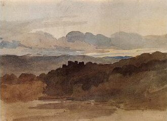 The picturesque ruins of Goodrich Castle inspired many artists who took the Wye Tour, including David Cox, who produced this watercolour in 1815. Cox - Goodrich Castle.jpg