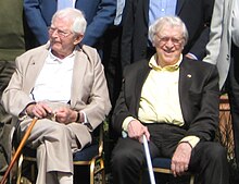 Co-writers David Croft and Jimmy Perry during a Dad's Army event at Bressingham Steam Museum, May 2011 Croft and Perry.jpg