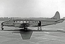 Jersey Airlines Heron 1B at Manchester (Ringway) Airport in April 1955 on the schedule from Jersey