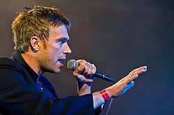 Albarn performing with Gorillaz at the Roskilde Festival in 2010