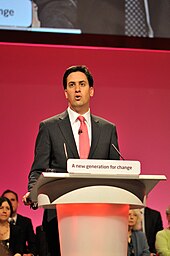 Ed Miliband gives his first keynote conference speech as leader of the Labour Party Ed Miliband at Labour Party Conference 2010.jpg