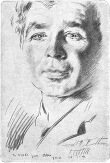 Kesilmiş yanakları ve açık saçları olan bir adamın soluk çizimi