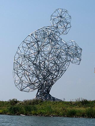 <i>Exposure</i> (sculpture) A steel frame sculpture of a crouching man