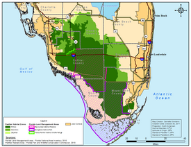 Floridanpuuman levinneisyys Floridassa.