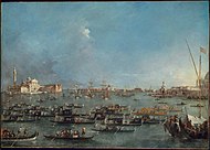 Francesco Guardi - Procesiunea gondolelor în Bacino di San Marco - 11.1451 - Muzeul de Arte Frumoase.jpg