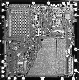 The PICO1/GI250 chip introduced in 1971: It was designed by Pico Electronics (Glenrothes, Scotland) and manufactured by General Instrument of Hicksville NY. GI250 PICO1 die photo.jpg