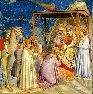 Giotto was one of the first Italian Renaissance painters to use ultramarine, here in the murals of the Arena Chapel in Padua (c. 1305).