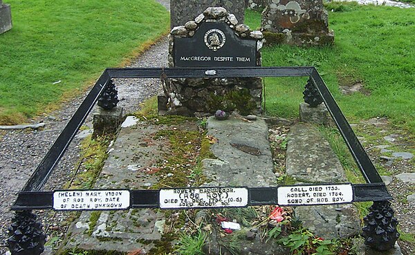 Grave site of Rob Roy MacGregor, marking his wife (Helen) Mary, and sons Coll and Robert (Balquhidder)