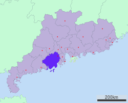 Location of Jiangmen in Guangdong