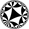 Tiling of the hyperbolic plane by triangles: π5/, π/5, π/8. Generated by Python code at User:Tamfang/programs.