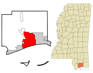 Harrison County Mississippi Incorporated and Unincorporated areas Gulfport Highlighted.svg