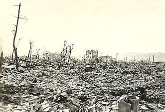 The aftermath of the Atomic Bomb on Hiroshima. The human cost of the bomb was immense. The bomb warped the city into a deadly hellscape, leaving little more than rubble, a few scattered ruins, and radiation once the fires died down.