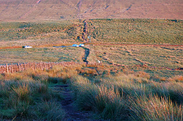 The source of the river at the base of Will Narr, Hordern Stoops, Lancashire. At the top of the picture are the slopes of Winter Hill Horderns.jpg