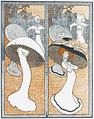 Hat fashions have sometimes been the subject of ridicule. This 1908 cartoon by Ion Theodorescu-Sion, which first appeared in a Romanian publication, satirised the popularity of mushroom hats.
