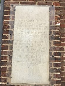 Plaque placed by Storer College alumni on John Brown's Fort. John Brown's Fort plaque.jpg