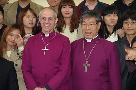 Welby and Paul Kim, Primate of the Province of Korea, at Seoul Cathedral in 2013