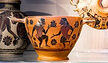 Ancient Greek pottery KX Painter - ABV 25 22 - padded dancers - Athens NM 528.jpg