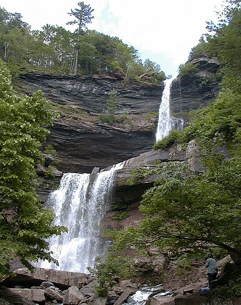 Kaaterskill Falls on Spruce Creek near Palenville, New York. One of the higher falls in New York. Two separate falls total 260 ft (79 m).