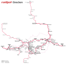 A Railjet útvonala 2020 januárjától
