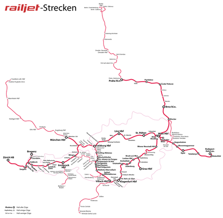 Long-distance-trains-map of Austria