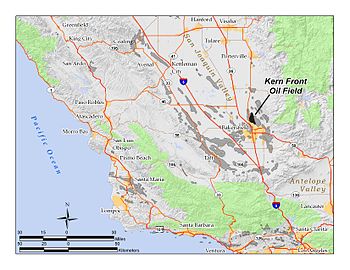 The Kern Front Oil Field in Kern County, California. Other oil fields are shown in gray. KernFrontOilField.jpg