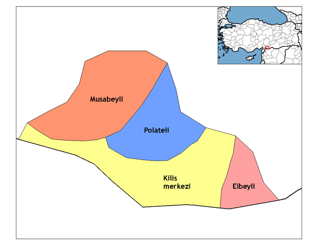 Mapa dos distritos da província de Kilis