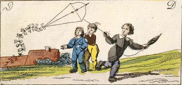 Children flying a kite in 1828 Bavaria, by Johann Michael Voltz