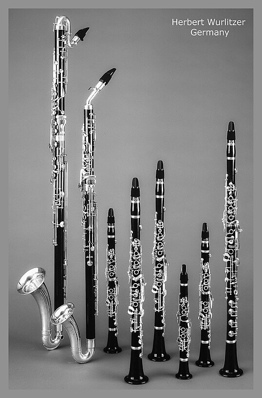 Bas klarnet, Basset horn, D, B ♭, A, yüksek G ve E ♭ klarnet, A'da basset klarnet (Aleman sistemi)