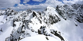Panoramabild der Hohen Tatra vom Kościelec