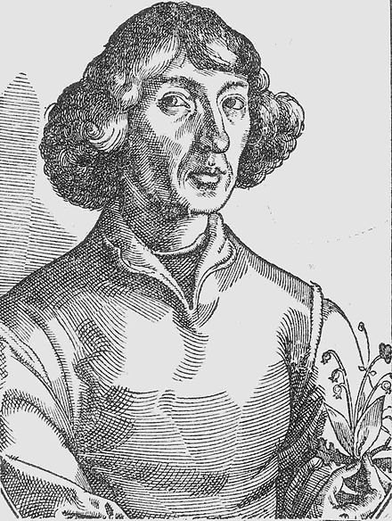 Copernicus holding lily-of-the-valley: portrait in Nicolaus Reusner's Icones (1587).[48][n]