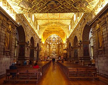 Interior of the Saint Francis Church in Quito (Ecuador)