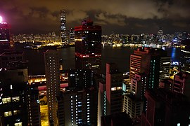 Нощен изглед на Коулун от остров Хонг Конг