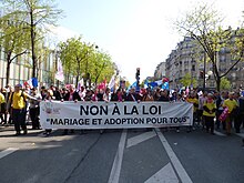 Opponents of same-sex marriage at a rally against the law, Paris, 21 April 2013 La Manif Pour Tous - 21 avril 2013 05.jpg