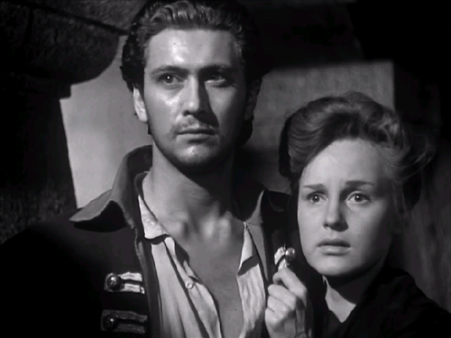 Cesare Danova and Irasema Dilian in The Captain's Daughter (1947) La figlia del capitano-Danova-Dilian.png