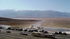 Death Valley, Spring 2005: ephemeral Lake Badwater in the flooded Badwater Basin LakeBadwater crop.jpg