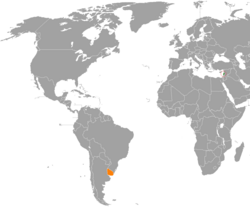 Карта с указанием местоположения Ливана и Уругвая