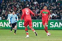 Rolando (right) playing against Argentina in February 2011. Lionel Messi (L), Rolando (R) - Portugal vs. Argentina, 9th February 2011.jpg