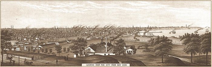 Drawing of Industrial Milwaukee in 1882