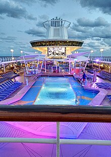 The pool deck at sunset in 2018 Majesty of The Seas Pool Deck.jpg