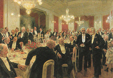 Laurits Tuxen, Man rejser sig fra bordet (Aftenselskab hos familien Moresco), 1906, privateje