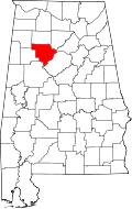 Map of Alabama highlighting Walker County