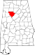 Harta statului Alabama indicând comitatul Walker