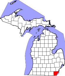 Map of Michigan highlighting Monroe County.svg