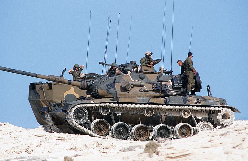 File:Members of an M-60 crew check their tank after coming ashore during an amphibious assault in support of the multinational joint service Exercise BRIGHT STAR '85 - DPLA - 2372cab2ac7afb9451c925be5cb595ce.jpeg