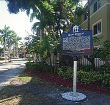 Historic marker placed at site of Miami Stadium on December 16, 2017, at the current Miami Stadium Apartments in Miami's Allapattah neighborhood Miami Stadium Historic Marker.jpg